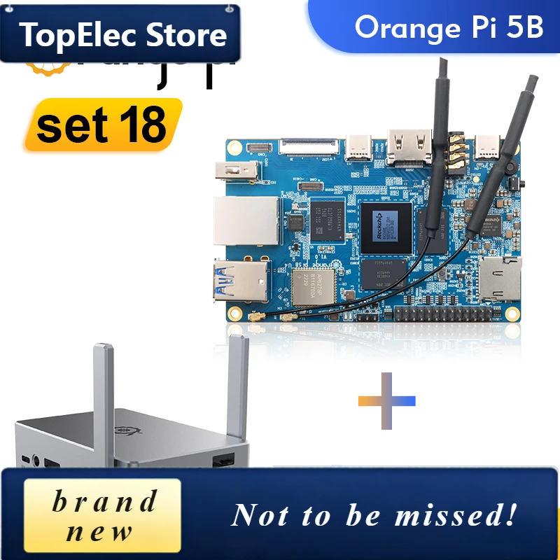 TopElec Orange Pi 5B + Metal Shell 8GB Ram Single Board Computer RK3358S 64GB EMMC Wifi-BT Development Board Pi 5 B Run Debian U