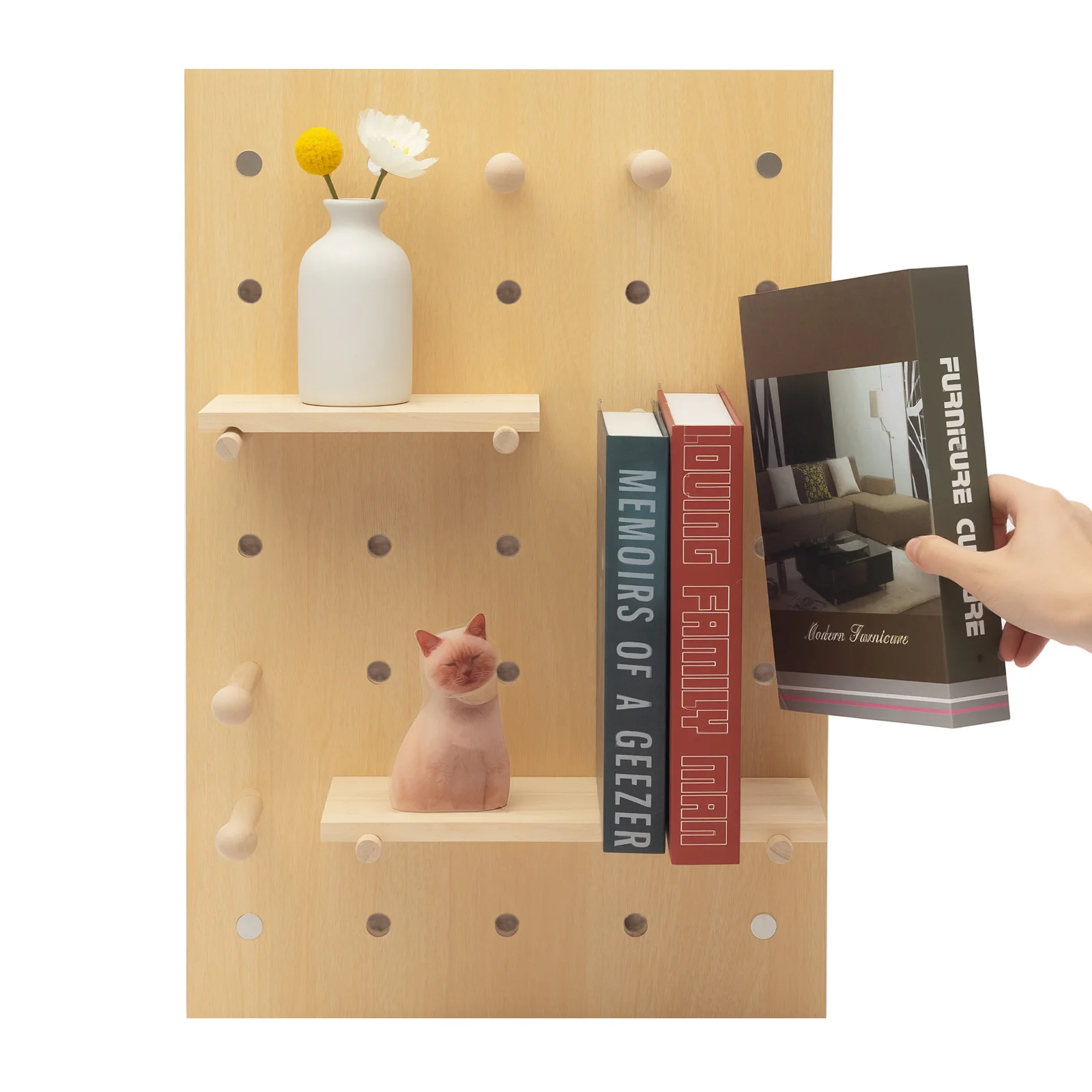 Wooden Rectangular Pegboard Combination Wall Organizer Kit, Modular Display Pegboard Panel Kits, DIY Hanging Peg Board Panel for Home Office