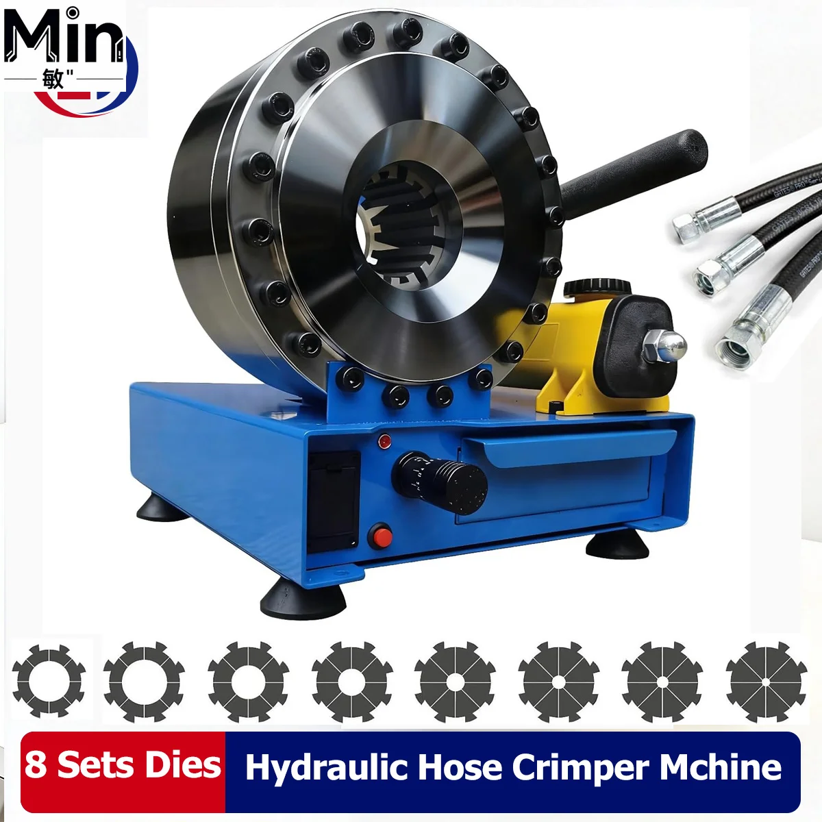 

Manual Hydraulic Hose Crimper Machine with 8 Sets of Dies High Pressure Handheld Shrink Tube Machine for Workshop Lab Industrial