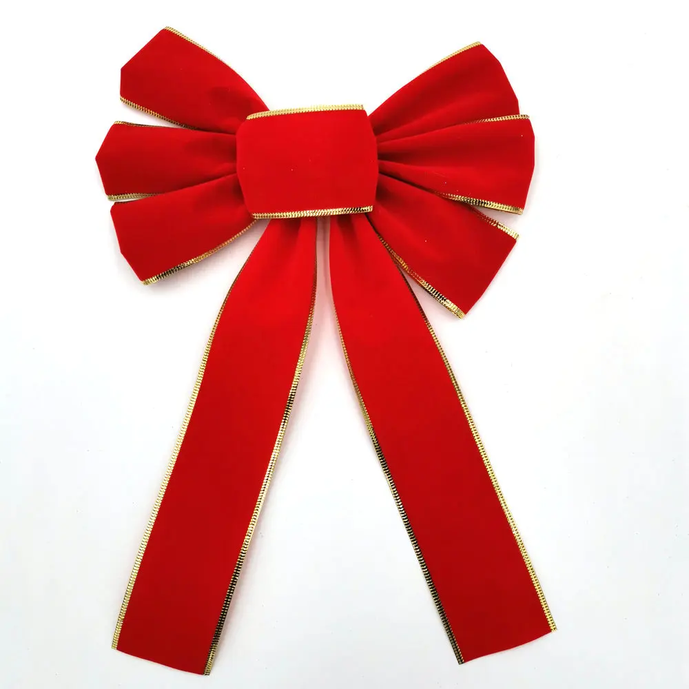 

Набор из 6 красных бархатных бантов с флокированным покрытием и красной окантовкой для украшения рождественских елок, венков и подарочной упаковки, 10 x 18 дюймов