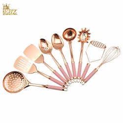 EHZ Stainless Steel Kitchen Utensils Set Household Spatula Colander Soup Spoon with Rose Gold Coated Kitchen Gadget