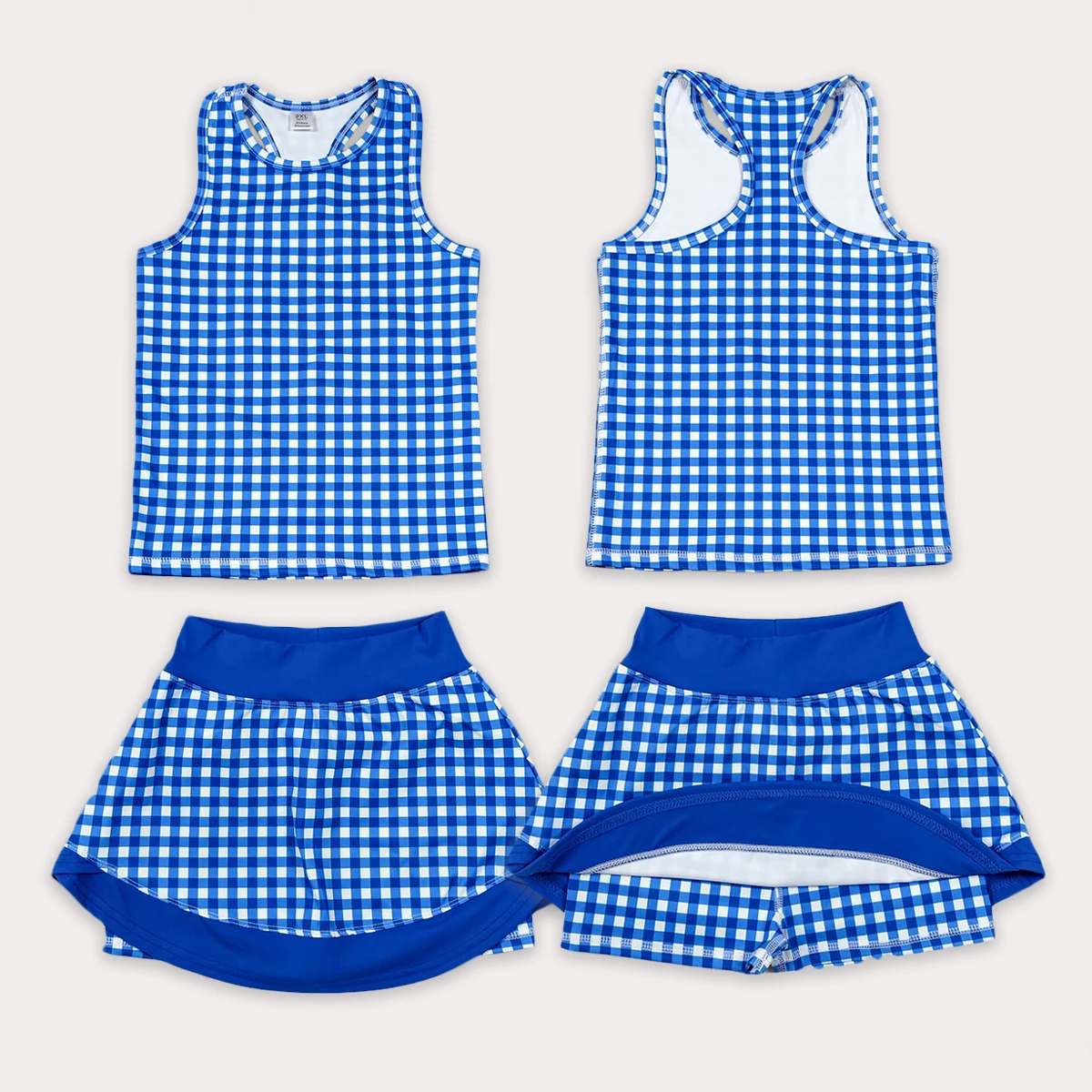 Baby Girls Clothes Toddler Dresses Girl Summer Yoga Athletic Acive Wear with under Blue Plaid Vest Top Skirt Shorts Skorts Sets