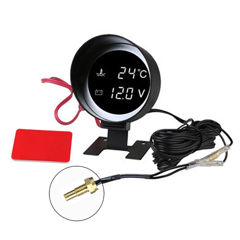 2in1 Vehicles Digital Gauge 12/24V Universal Truck Car LED Voltmeter