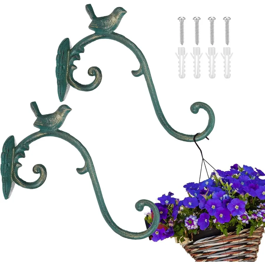 

2 Pcs Cast Iron Plant Hangers Outdoor 10 Heavy Duty Hanging Basket Brackets Lovely Bird Shape Decorative Wall Hangers for Flowe
