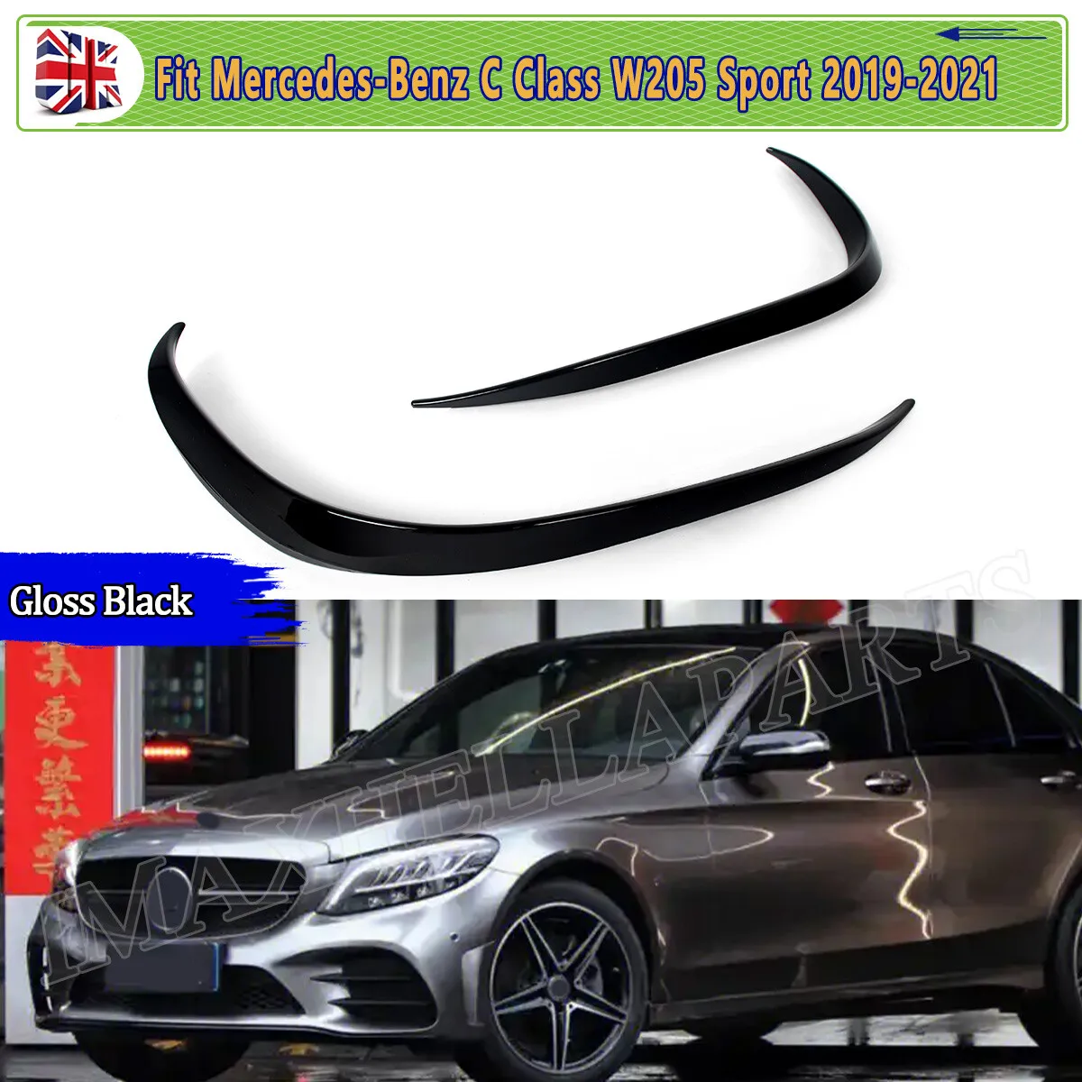 

Car Front Bumper Spoiler Set Glossy Black For Mercedes-Benz C Class W205 C180 C200 C300 C400 2019 2020 2021 Front Lip Splitter