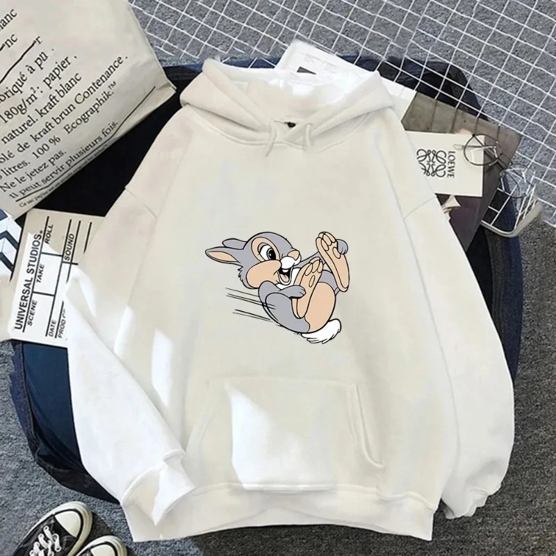 2024 Fashion Cute Even Bambi Thumper Rabbit Flower Autumn Women's Kawaii Hooded Pullover Cartoon Women's Harajuku Sweatshirt Top