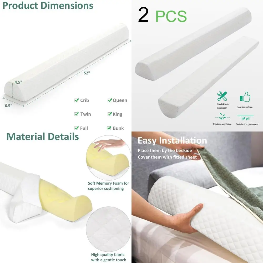

Комплект из 2 бамперов для детской кровати с поролоном с эффектом памяти для кроватей размера Queen, King и Full – нескользящие, моющиеся чехлы для безопасного сна