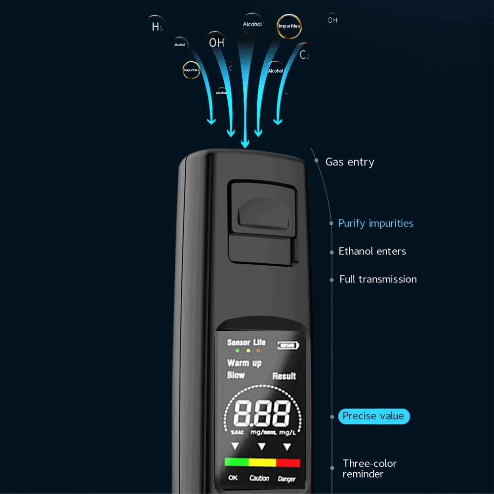 جهاز اختبار شرب الكحوليات المحمول المهنية حساسية عالية الكحول اختبار الكحول الرقمي جهاز اختبار شرب الكحوليات في التنفس نوع C الشحن #6