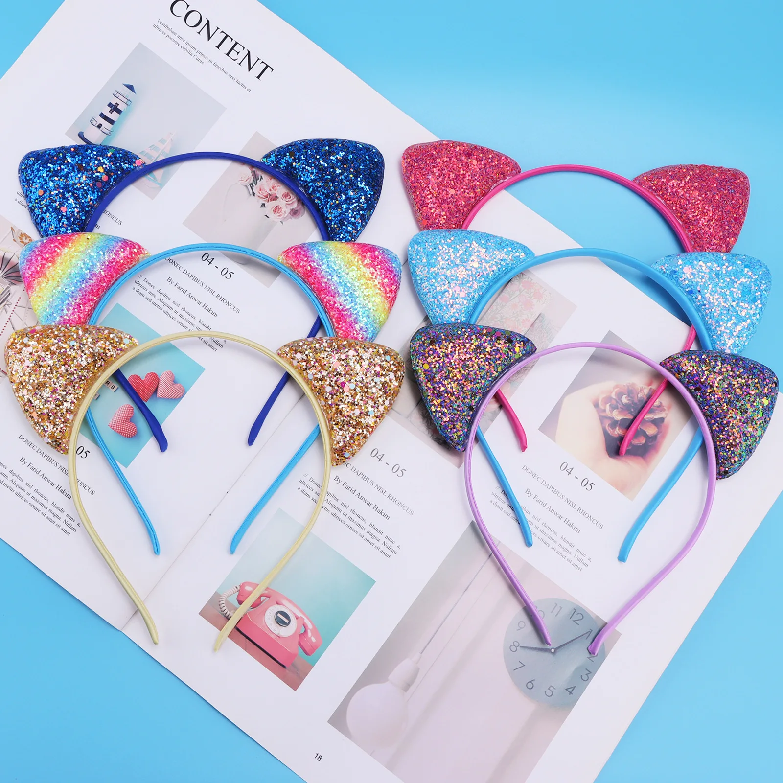 Diadema con orejas de gato para niñas y mujeres, diademas con purpurina, accesorios para el cabello con orejas bonitas, diademas con orejas de gato, aros para el cabello Multicolor