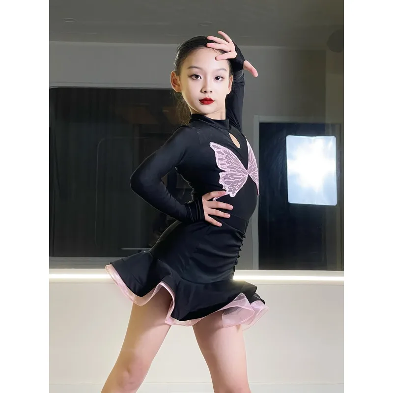 라틴 댄스 의상 - 어린이 댄스 공연용 나비 트레이닝복 세트