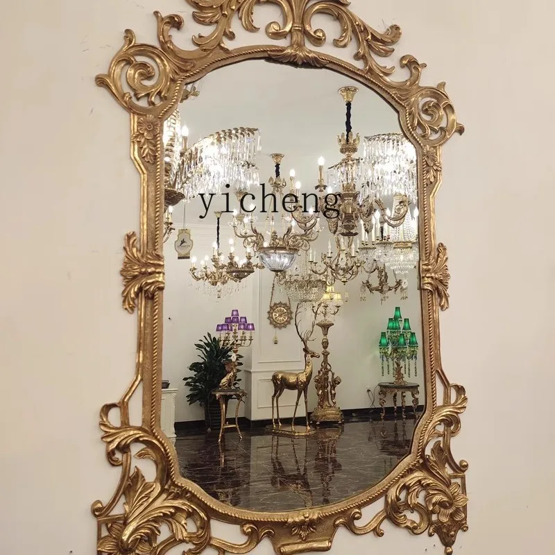 YFY  Heavy Industry Luxury Brass Entrance Mirror Oval Vintage Full Copper Mirror Entrance Table Queen Mirror