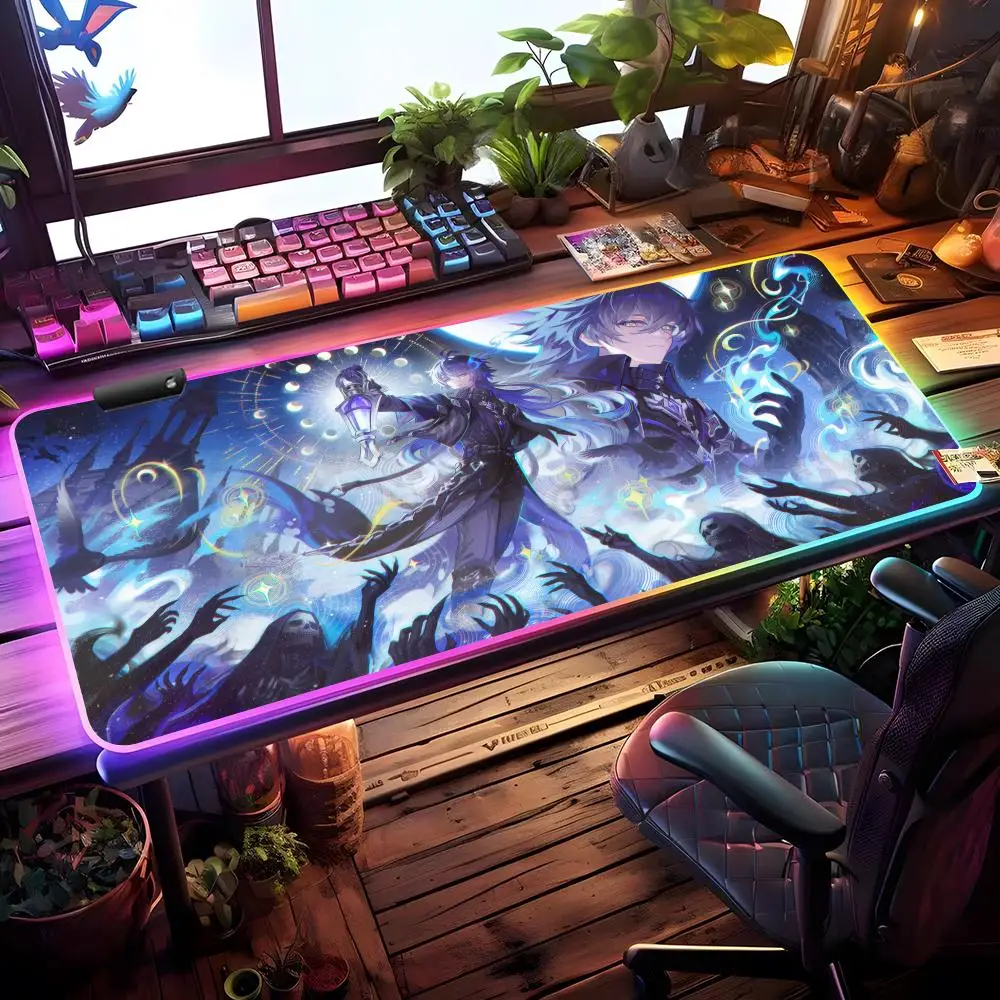 

Коврик для мыши Flins Genshin Impact RGB, игровой коврик для мыши, настольный коврик HD, большой игровой коврик с LED-подсветкой, XXL коврик для мыши