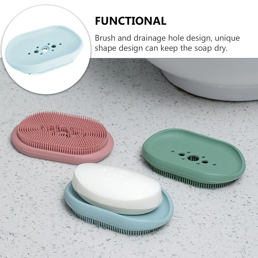 

Silicone Soap Shelf Draining Bathroom Holder With Brush Household Organizer For Kitchen Environmentally