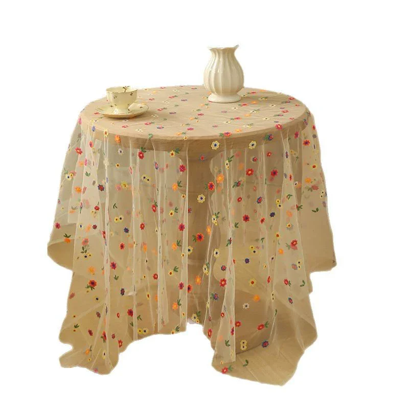 Colorful Floral Embroidery Tablecloth Mesh Texture Decorative Cloth Photography Prop Cloth Dopamine Color Matching