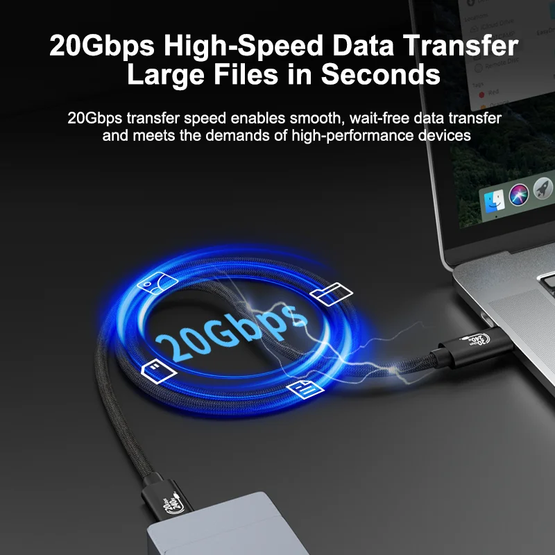 Full USB 3.2 Cable 20 Gbps 240W, 4K 60Hz Fast Charging Data USB C to C Braided Cable, 1 m, 1.5 m, 2 m For laptop Thunderbolt 3/4