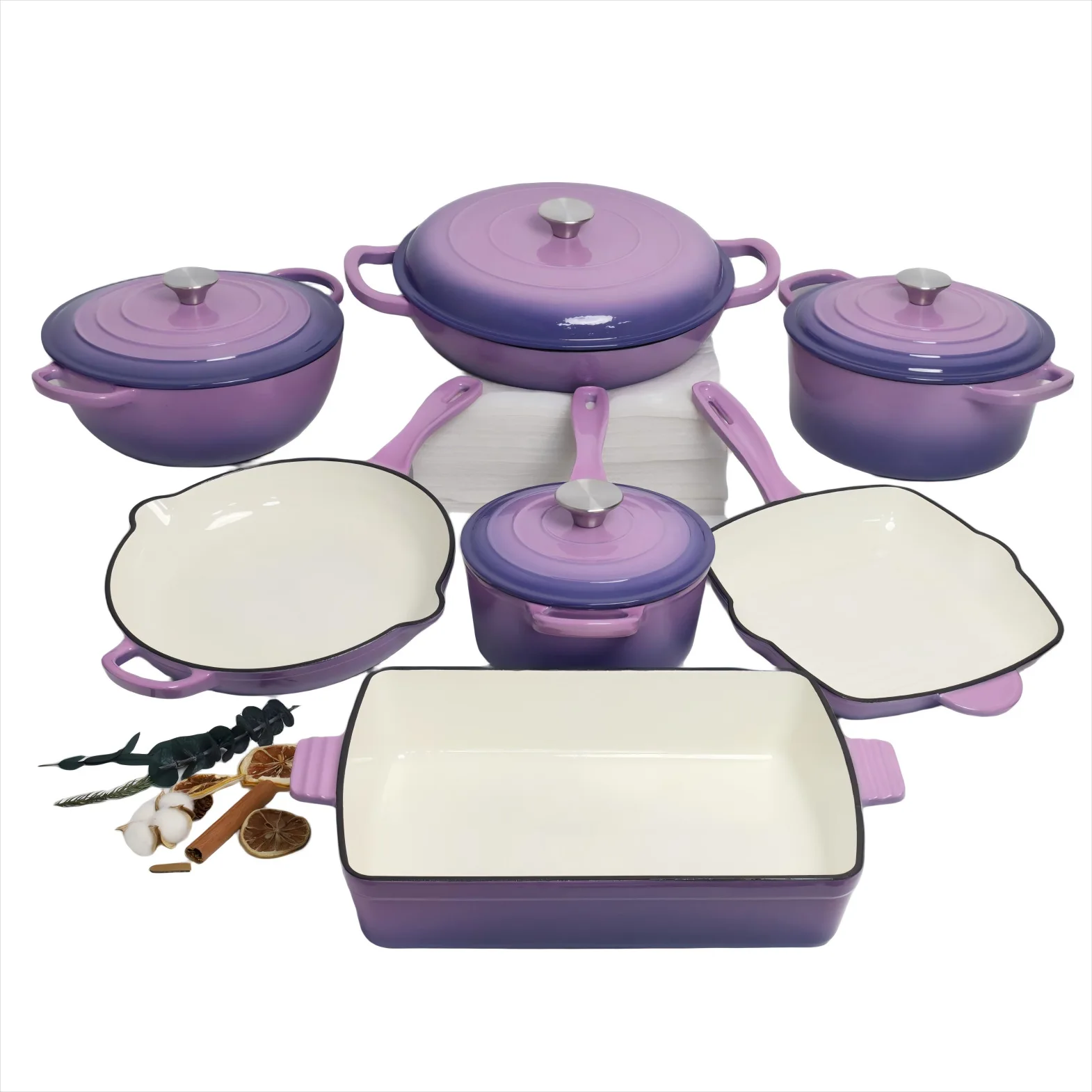 Wholesale Multicolor Enamel Cooking Pot Casserole Set 7 Piece Cast Iron Cookware Set Induction Dutch Oven Casserole