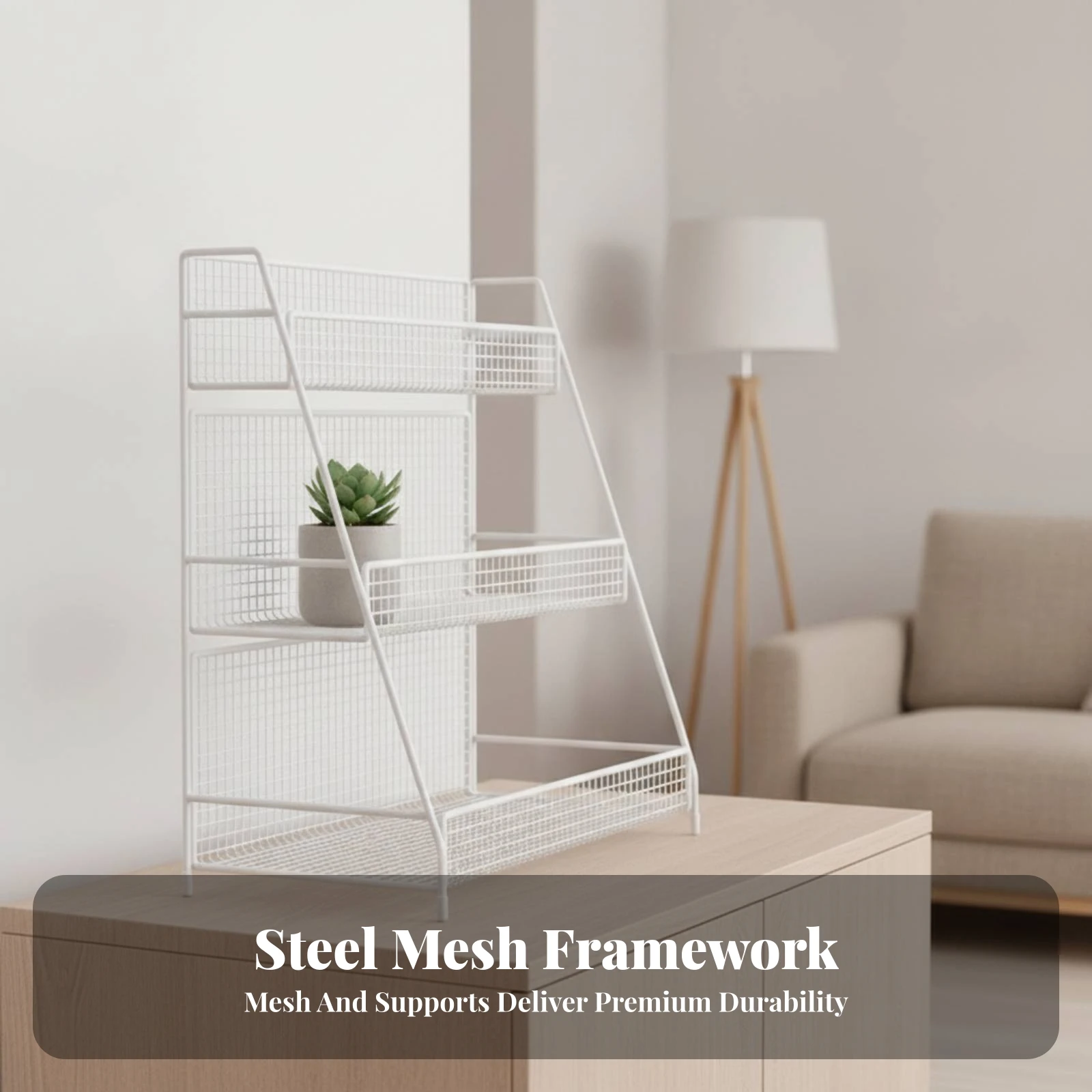 Desktop Storage Rack Slim Desk Shelf Organizer Wire Mesh Shelf Open Tabletop Display Stand Sturdy for Kitchen Counter