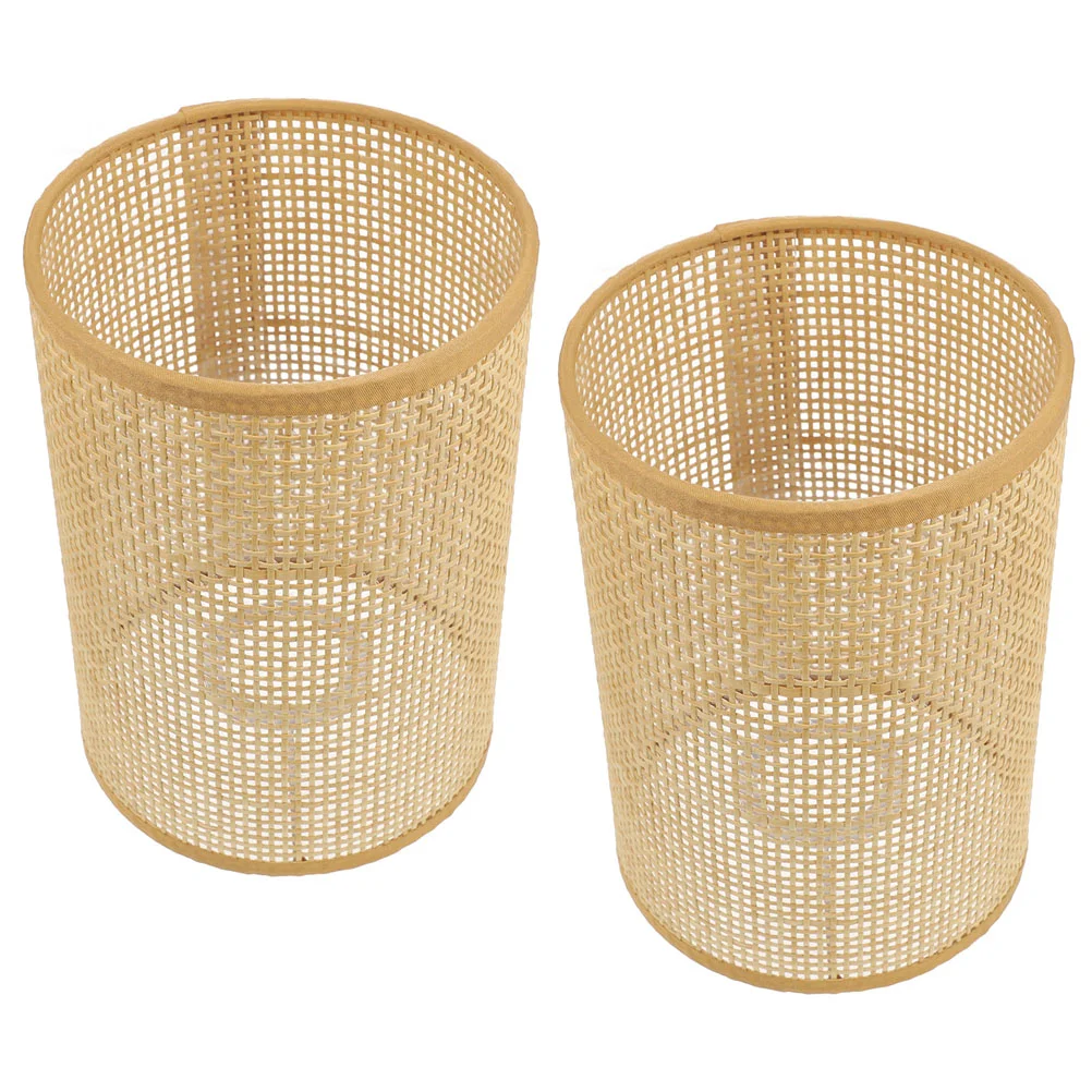 

2 Pcs Rattan Bamboo Woven Lampshade Chandelier Shades Light Covers Hanging Lampshades Decorative Black Retro