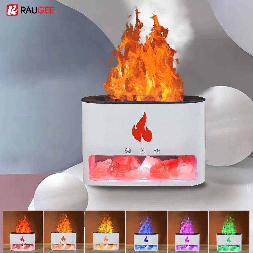 

Flame Air Humidifier Moisturizer With 7 Colors Backlight Salt Stone Aromatic Diffuser Car Air Fire Flame Humidifier