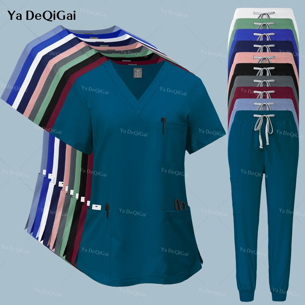 Uniformes quirúrgicos para hombres y mujeres, ropa de trabajo clínica de enfermería, conjuntos de pantalones Jogger, uniforme médico de enfermera, ropa de trabajo de salón de belleza