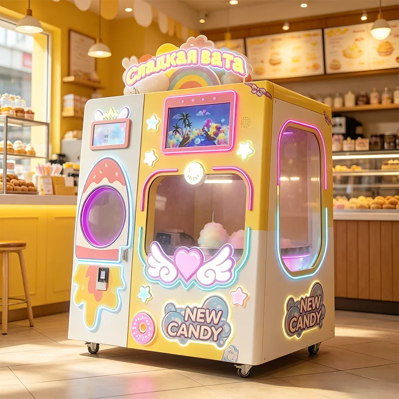 High Safety Automatic Cotton Candy Vending Machine Self Service Floss Making Vending Unit For Campus