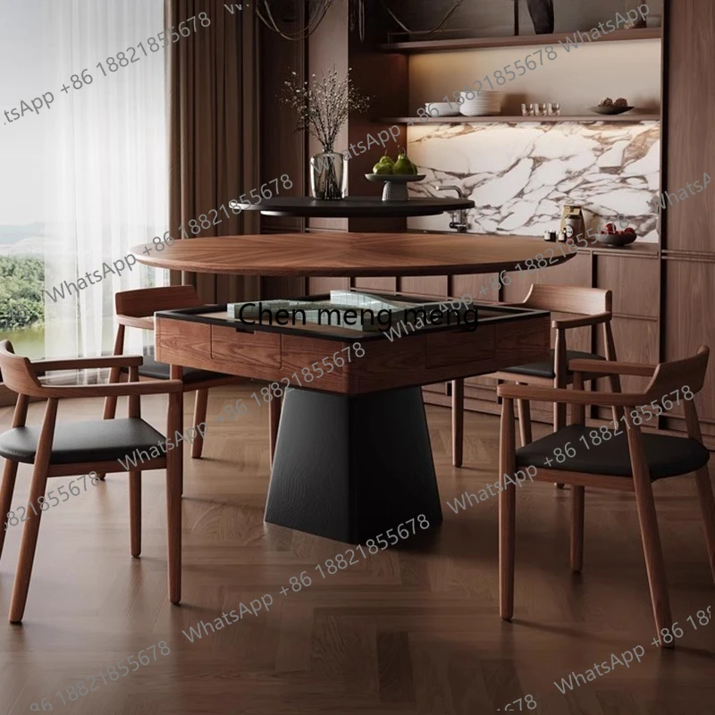 

Nordic Creative Mid-Century Style Solid Wood 2-in-1 Mahjong Table Dining Table Automatic Shuffling Mahjong Game Furniture