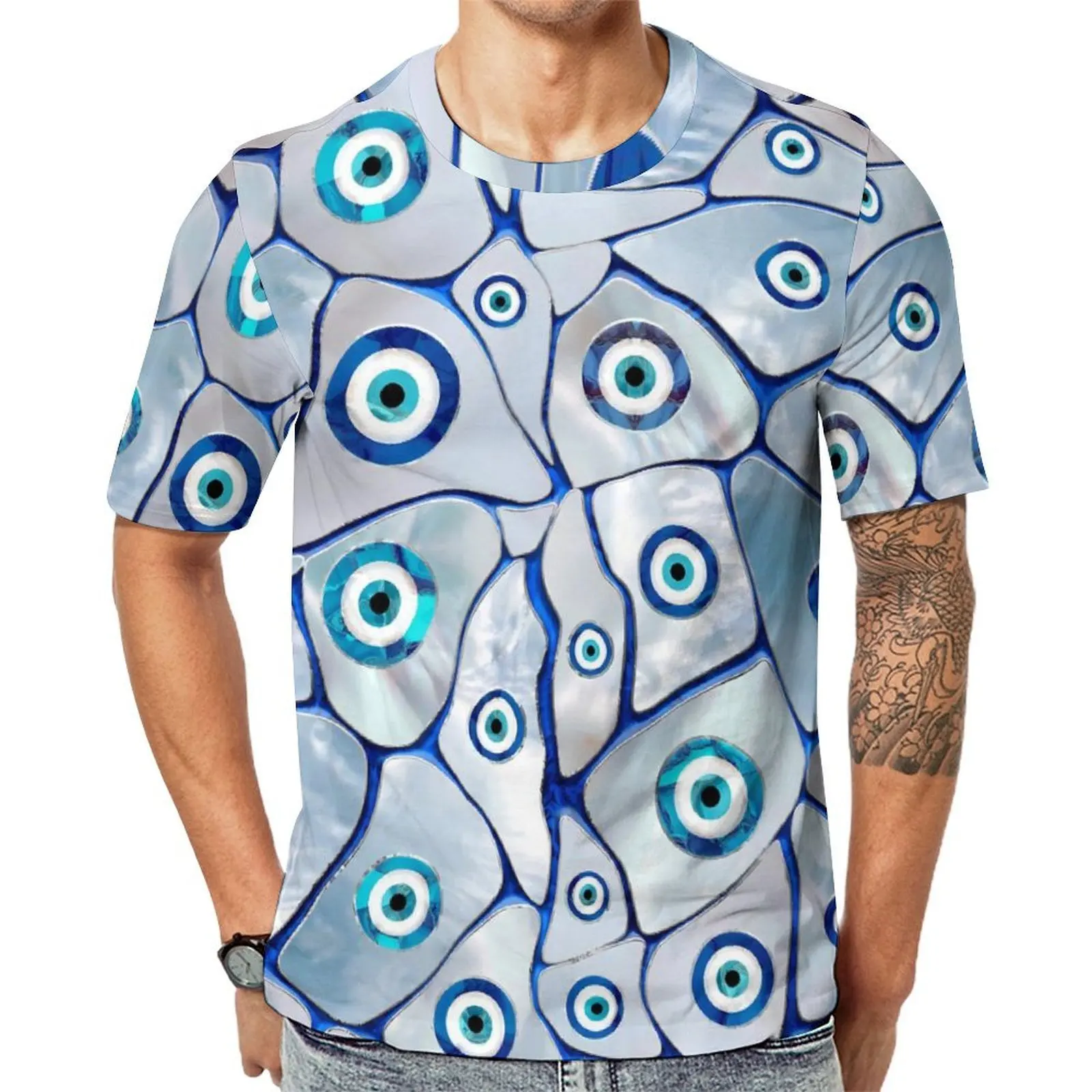 Evil Eye T Shirt Mother of Pearl Trendy T Shirts Man Funny Tee Shirt Original Short Sleeve Pattern Clothes 4XL 5XL 6XL