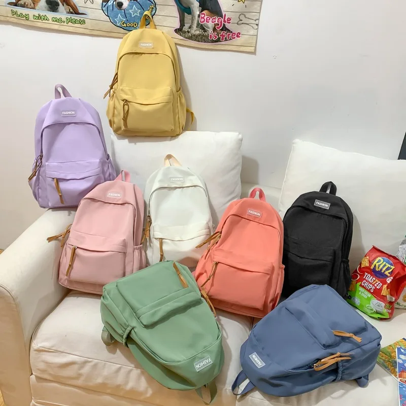 Large Capacity Women Backpack Travel Bag Casual Nylon Student School Bag Solid Color Fashion Backpack Girls School