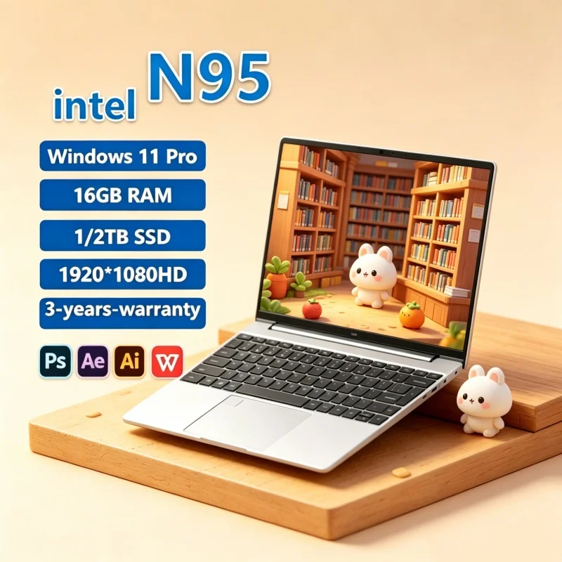 

Elysian 2026 Central Unrefined 15.6" Laptop N95 FHD IPS Display 120Hz Vivid Slenderized Screen SSD Artistic Glinting Keyboard