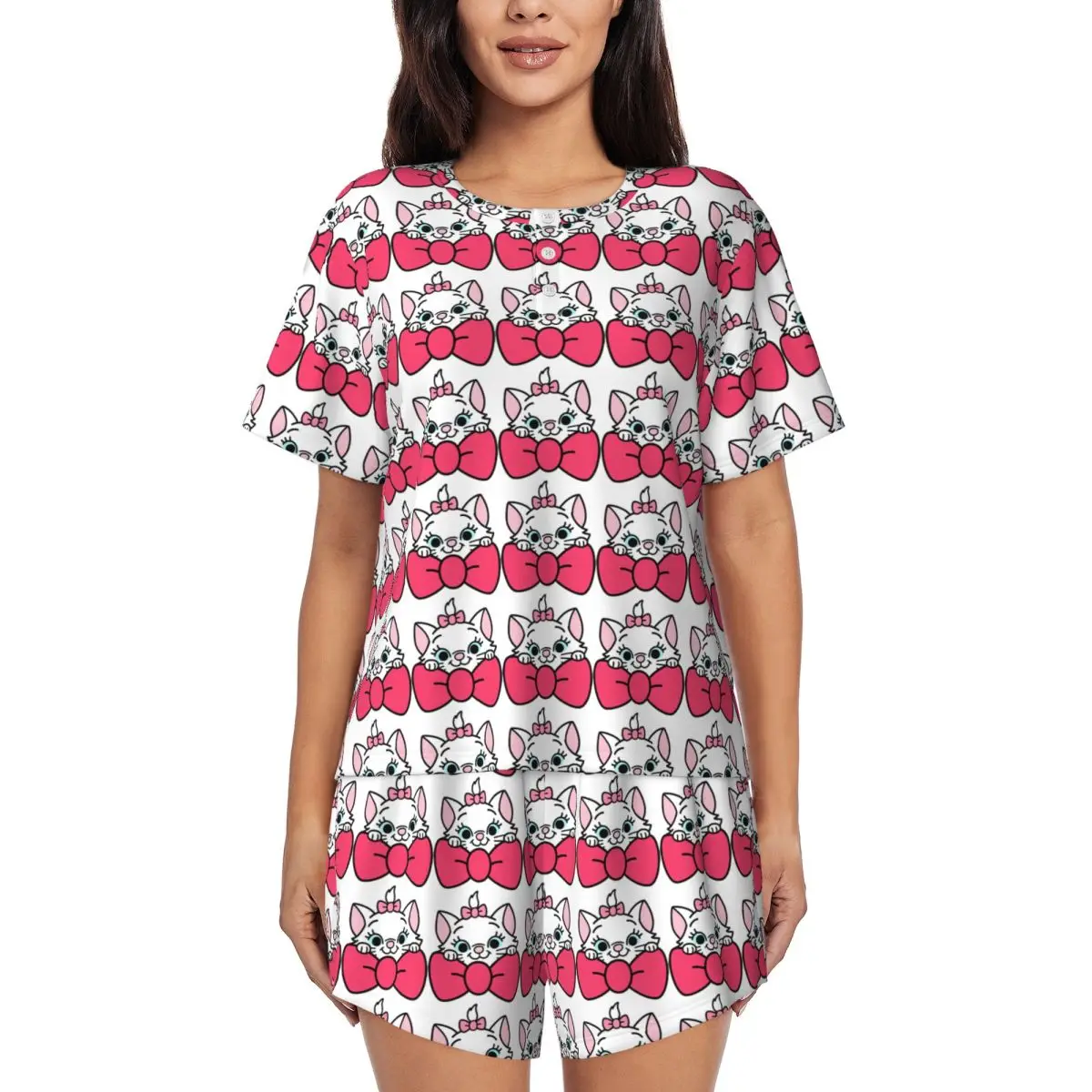 

Women's Cartoon Aristocats Animation Marie Cat Pajamas Set Custom Printed 2 Piece Pj Sets Short Sleeve Sleepwear Loungewear