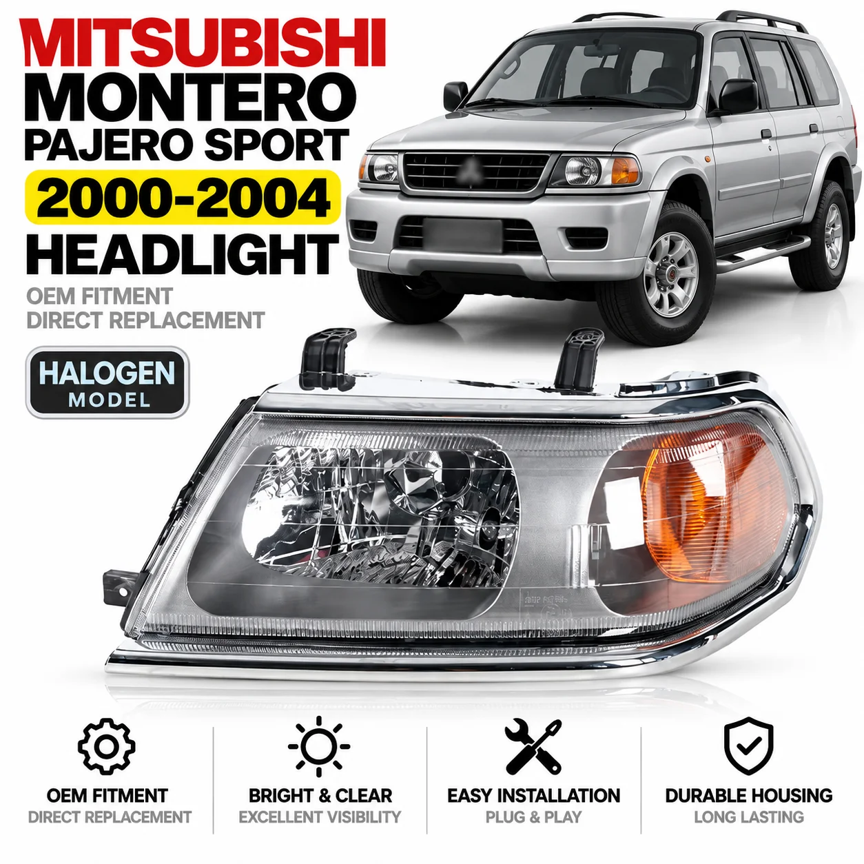 For Mitsubishi Montero Pajero Sport 2000-2004 Front Bumper Head Light Headlamp Driving Headlight Turn Signal Light