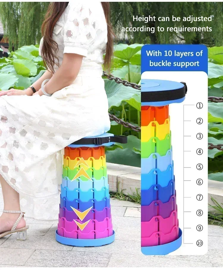 2024 New Folding Stool Portable Round Folding Chair Accordion Chair Height Adjustment Elephant Swing Playground Queue Chair