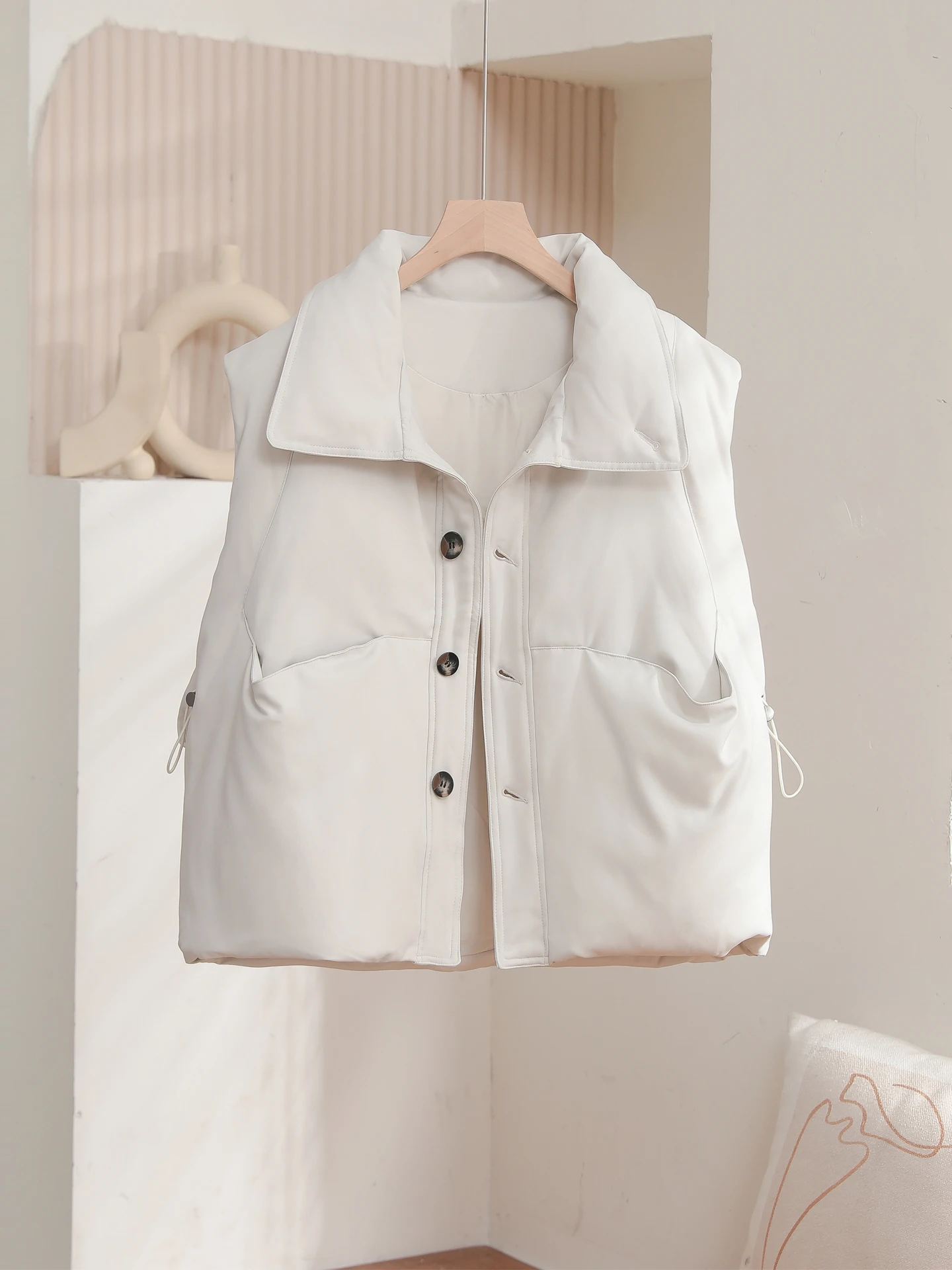 

Корейский хлопковый жилет с простым воротником, верхняя одежда, женский осенне-зимний тяжелый теплый многослойный топ Du Large ket