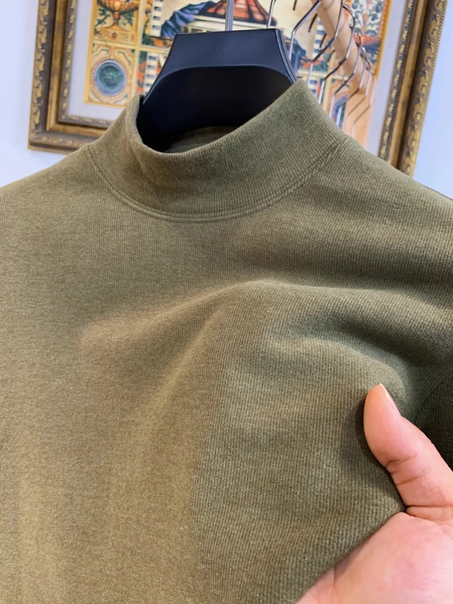 

Мужская теплая футболка ZIQQO с длинным рукавом и высоким воротом, двусторонняя, из вельвета, однотонная, осень-зима