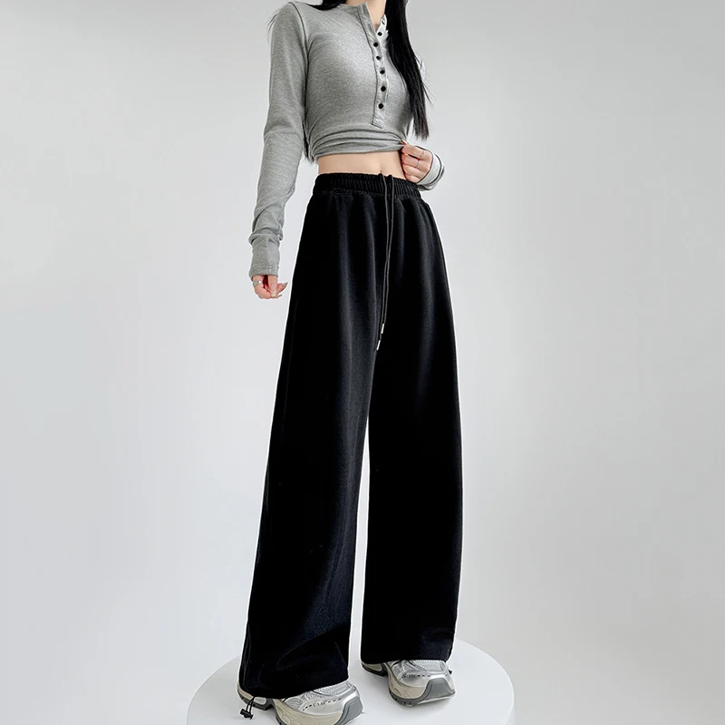 Pantaloni sportivi oversize in vita elastica per donna 2025 Pantaloni larghi primaverili in tinta unita Donna Studente Pantaloni larghi Hip Hop unisex