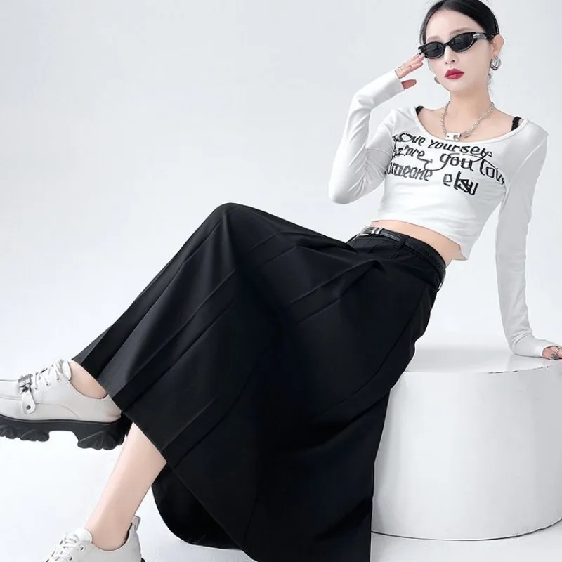 Women Autumn Simplicity Office Lady High Waist Solid Color Appear Thin Pleated Skirt Women Clothes Fashion All-match Trend Skirt