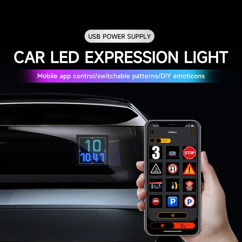 DIY LED Matrix Pixel Panel Lamp App Control USB RGB DIY Custom Pattern Graffiti Text Sign Display Decoration for Car Windshield