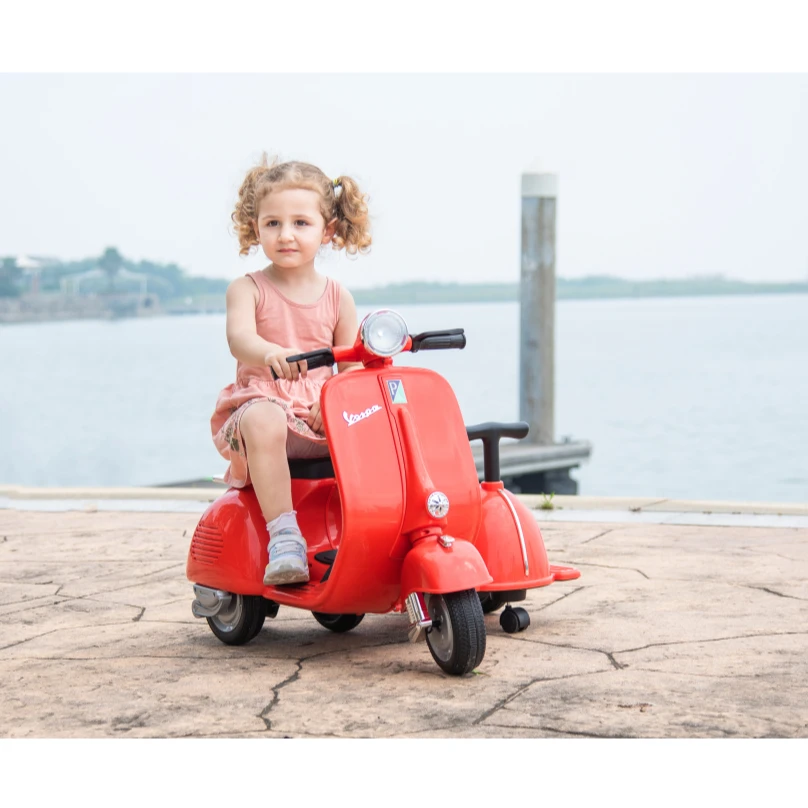 6V LICENSED Vespa Scooter Motorcycle with Side Car for kids, Red