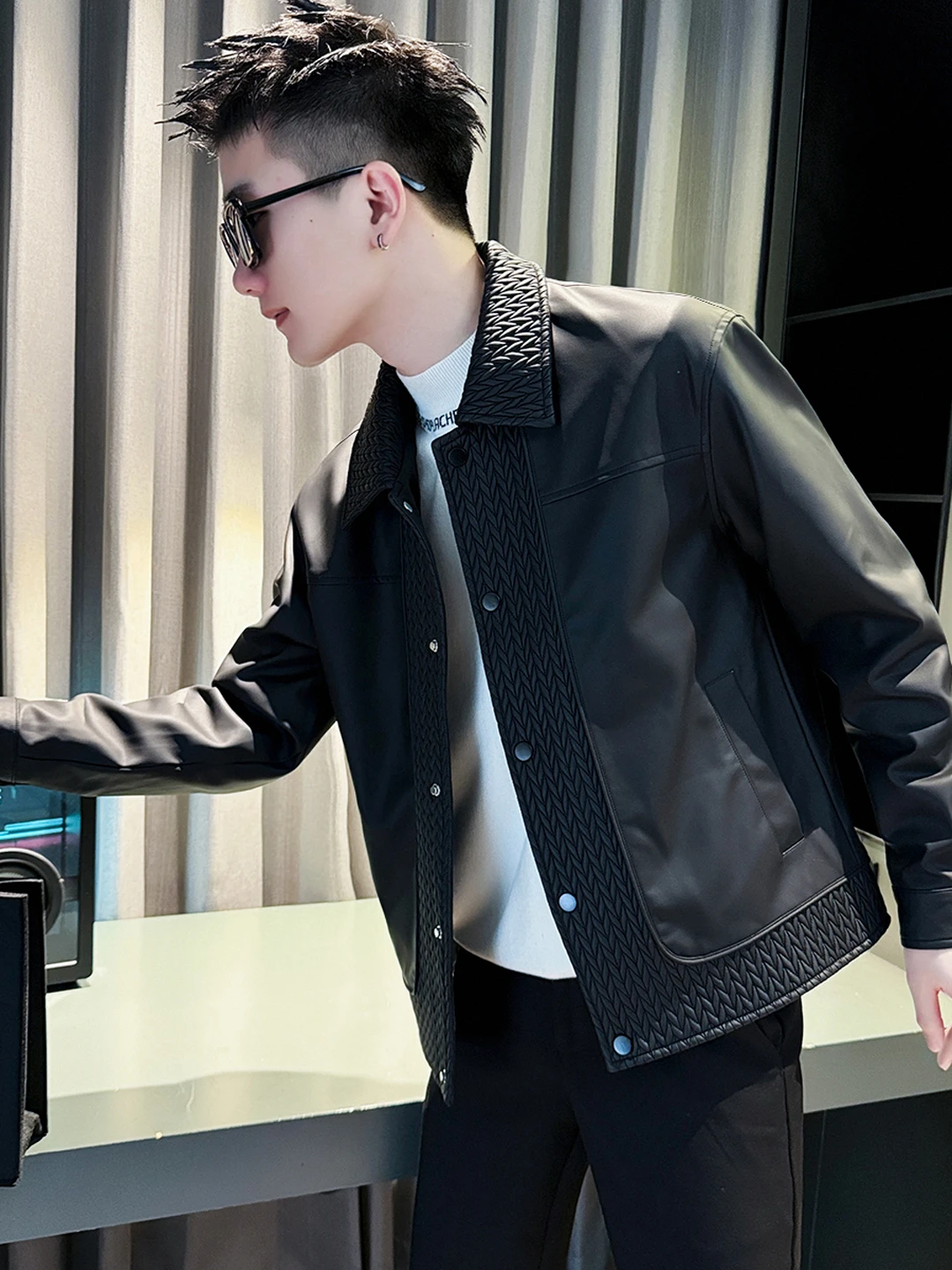 

Мужская повседневная куртка из искусственной кожи, модная байкерская одежда, весна-осень, новая модель, кожаное пальто, верхняя одежда с прямыми штанинами