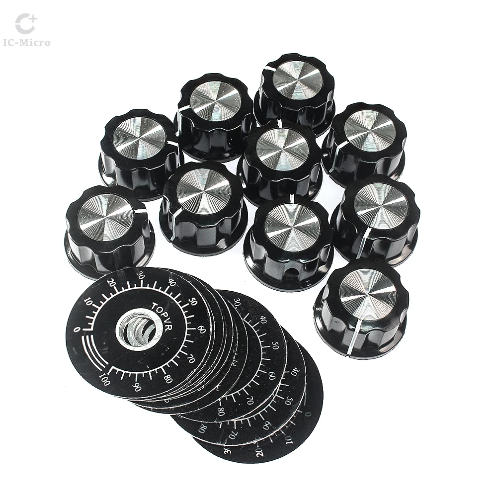 10 Set Potentiometer Knob Kit MF-A03 Dial Knob + MF-A03 Bakelite Knob with Scale Plate Sheet Scale Digital XCW