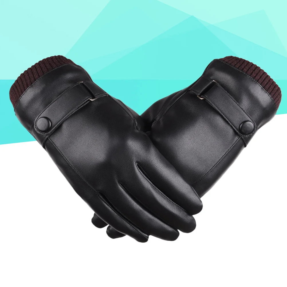 

Перчатки из искусственной кожи с сенсорным экраном, черные, один размер, теплая флисовая подкладка для мужчин, зимнее вождение, активный отдых на свежем воздухе, защита от холода