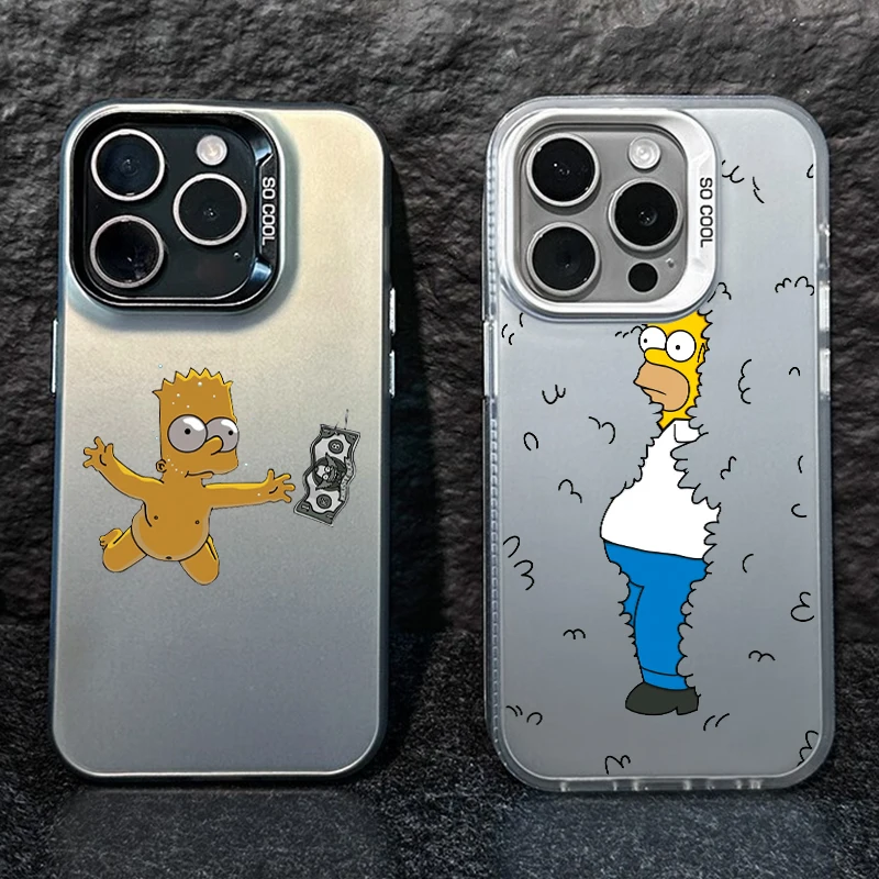 The Simpsons Homer Bart Phone Case For Apple iPhone 15 14 13 12 11 Pro MAX XR Colored Silver Plated Inside Cover