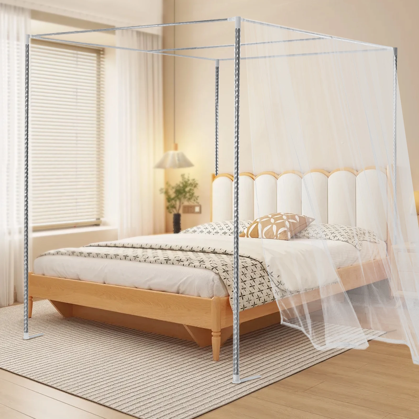 

Stainless Steel Canopy Bed Frame, Four Corner Bed Bracket Fit with Extended Connector and Threaded Ports, Mosquito Net Support