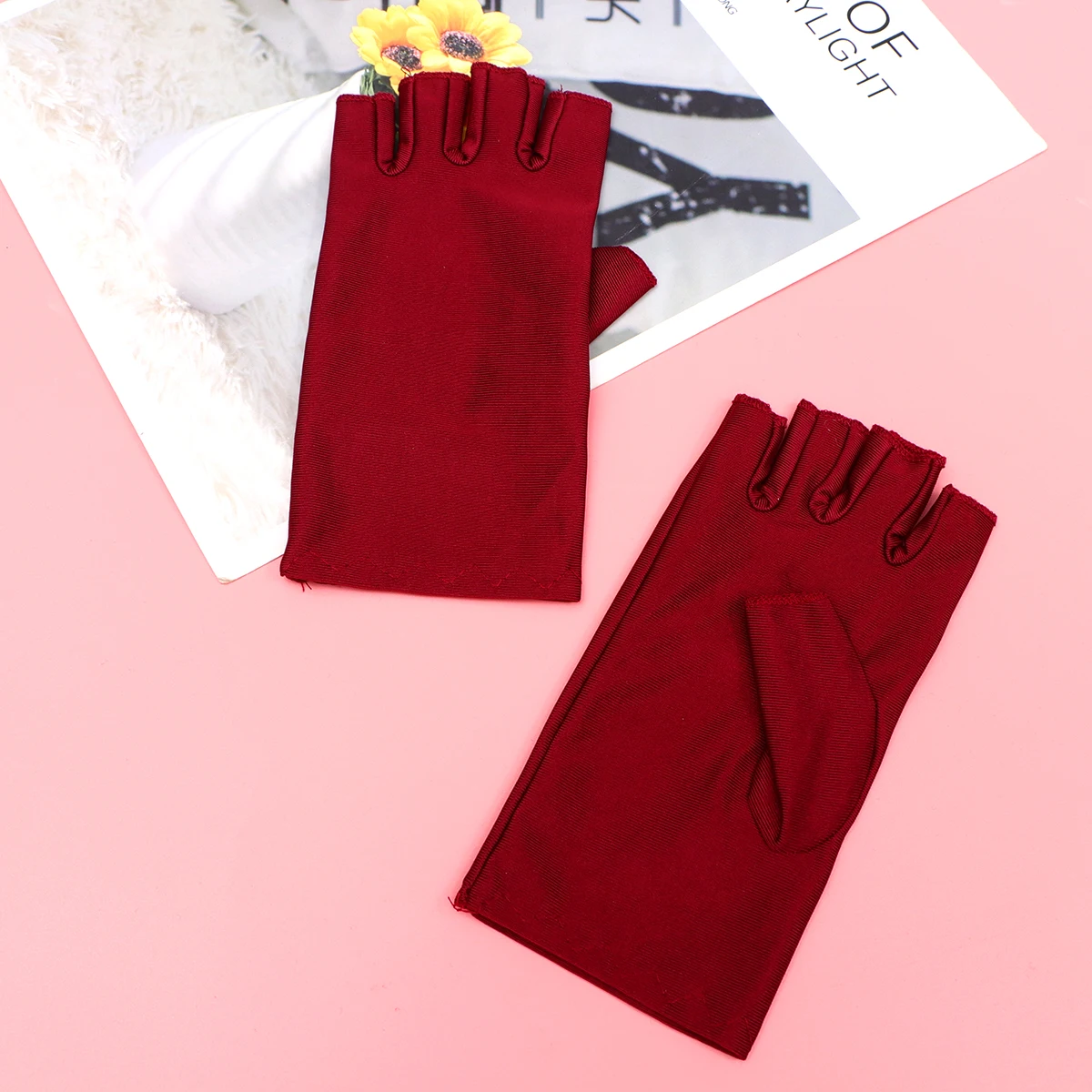 

2 Pairs UV Protection Gloves Spandex Half Finger Elastic Shield Nail Art Manicure Cycling Sports Outdoor Gloves