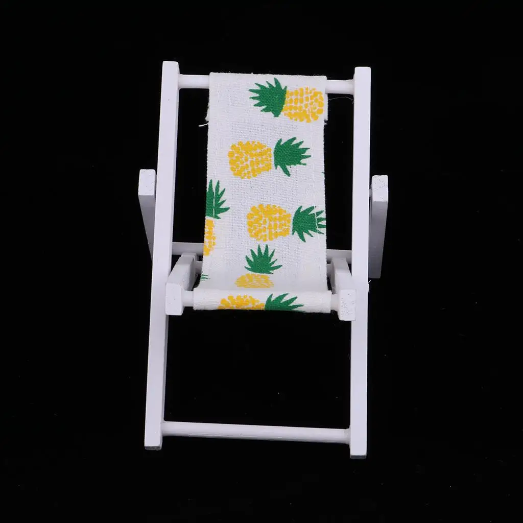1:6 Mini móveis dobráveis em miniatura para banho de sol de praia de madeira para decoração interna e externa (abacaxi amarelo)