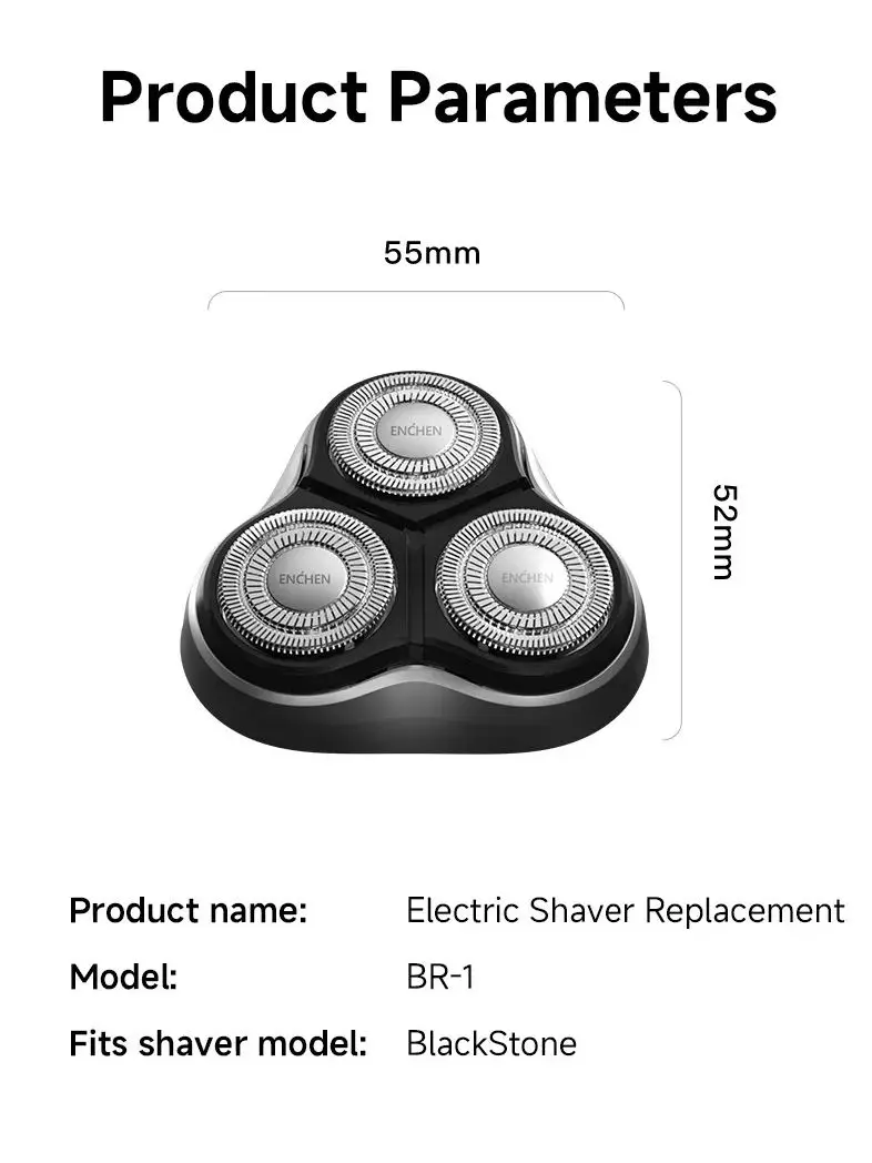 ENCHEN Blackstone's Replacement Electric Shaver Head BR-1 1 Piece Silver 3D Float Tripe Blade Electric Razor Cutter Heads