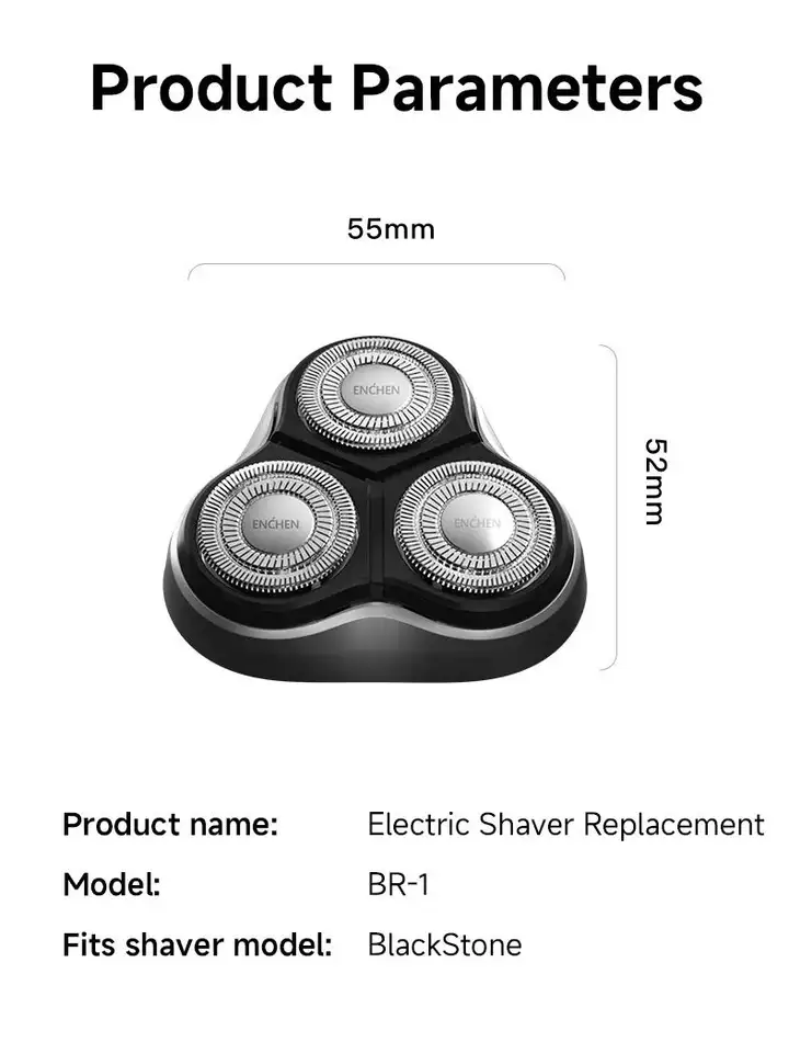 رأس حلاقة كهربائية بديلة من ENCHEN Blackstone طراز BR-1 قطعة واحدة فضية، رؤوس قاطعة لشفرة حلاقة كهربائية ثلاثية الأبعاد عائمة - 5