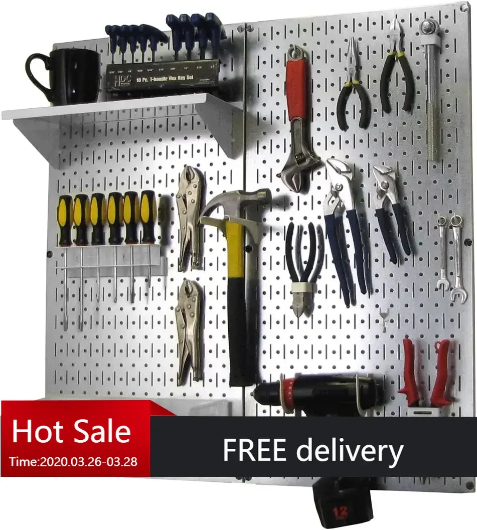 Wall Control Metal Pegboard Organizer Utility Tool Storage & Pegboard Organizer Kit w/Metallic Pegboard & White Accessories