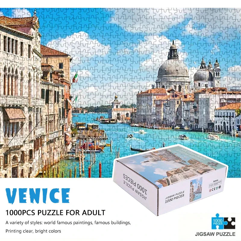 70cm*50cm 1000pcs Fanous Landscape Puzzle Venice Jigsaw Puzzle Adult Stress Relief Beautiful Photo Puzzle Home Wall Decor