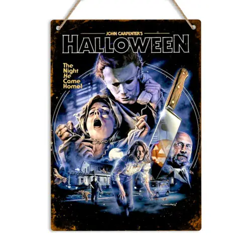 HALLOWEEN Metall-Blechschild, Wandtafel, Man Cave, John Carpenter Myers Horrorfilm, Aluminium